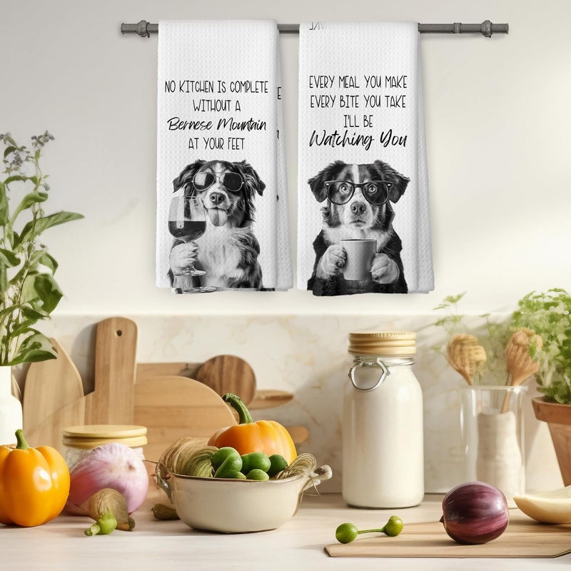 Mcehtle Bernese Mountain Dog Kitchen Towels Set of 2, Dog Kitchen Accessories, Coffee Station Decor, Chef Gift Hand Towel, Dining Room Decorative Tea Towel Dish Towels 16x24 Inch - Image 4